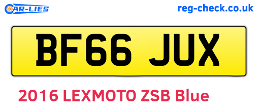 BF66JUX are the vehicle registration plates.