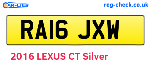 RA16JXW are the vehicle registration plates.