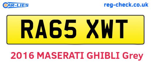 RA65XWT are the vehicle registration plates.