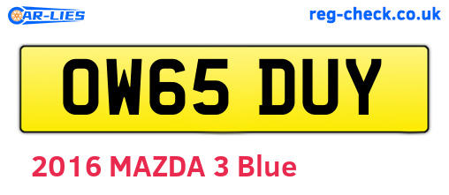 OW65DUY are the vehicle registration plates.