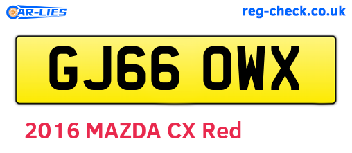 GJ66OWX are the vehicle registration plates.