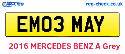 EM03MAY are the vehicle registration plates.