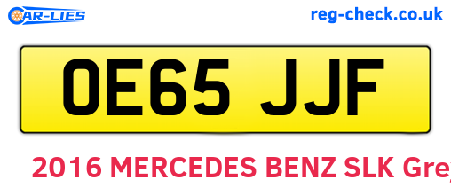 OE65JJF are the vehicle registration plates.