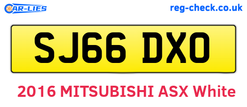 SJ66DXO are the vehicle registration plates.