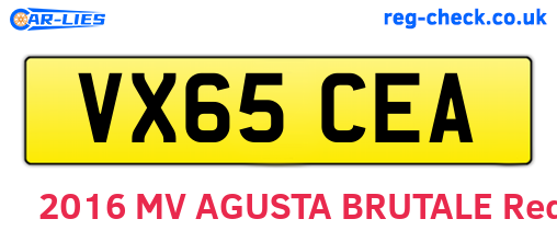 VX65CEA are the vehicle registration plates.