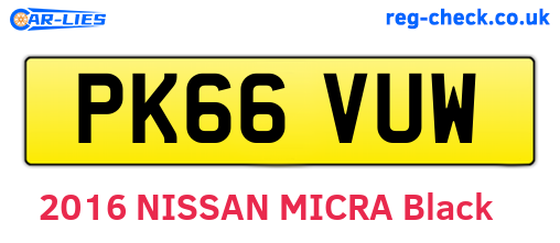PK66VUW are the vehicle registration plates.