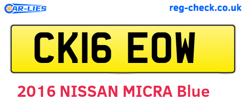 CK16EOW are the vehicle registration plates.