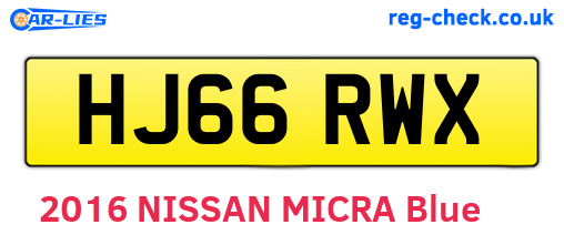HJ66RWX are the vehicle registration plates.