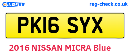 PK16SYX are the vehicle registration plates.