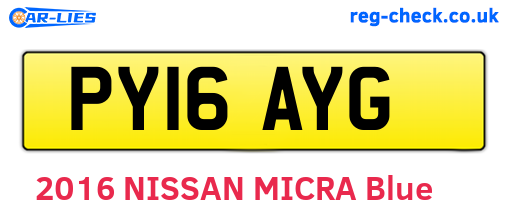 PY16AYG are the vehicle registration plates.