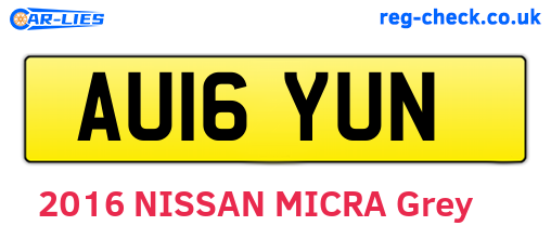 AU16YUN are the vehicle registration plates.