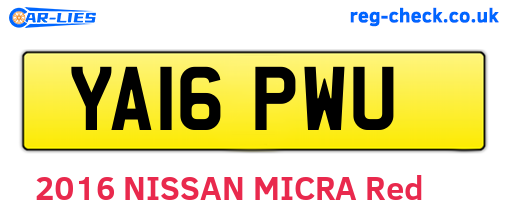 YA16PWU are the vehicle registration plates.