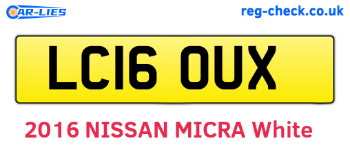 LC16OUX are the vehicle registration plates.