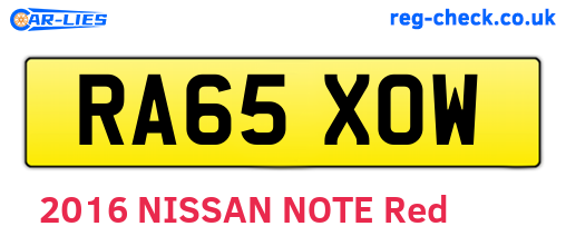 RA65XOW are the vehicle registration plates.