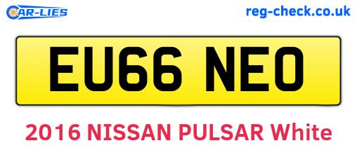EU66NEO are the vehicle registration plates.