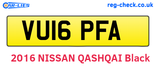 VU16PFA are the vehicle registration plates.