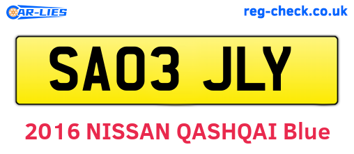 SA03JLY are the vehicle registration plates.