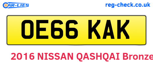 OE66KAK are the vehicle registration plates.