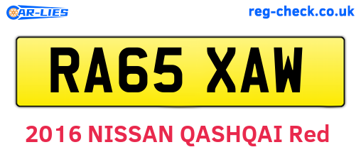 RA65XAW are the vehicle registration plates.