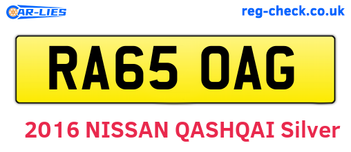 RA65OAG are the vehicle registration plates.