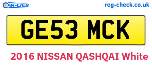 GE53MCK are the vehicle registration plates.