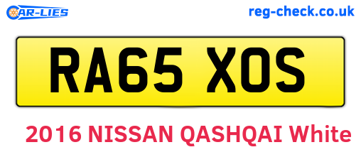 RA65XOS are the vehicle registration plates.