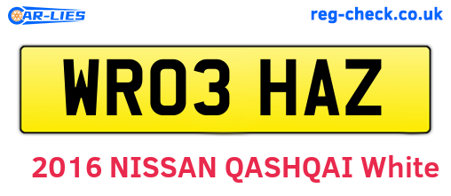 WR03HAZ are the vehicle registration plates.