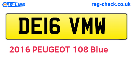 DE16VMW are the vehicle registration plates.