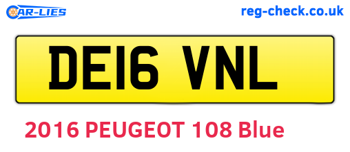 DE16VNL are the vehicle registration plates.