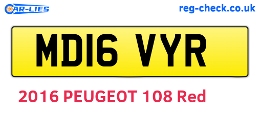 MD16VYR are the vehicle registration plates.