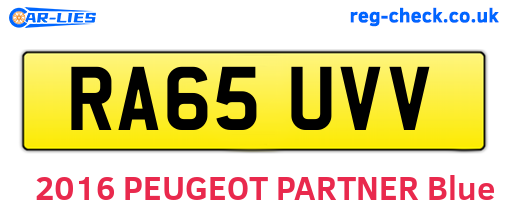 RA65UVV are the vehicle registration plates.