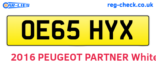 OE65HYX are the vehicle registration plates.