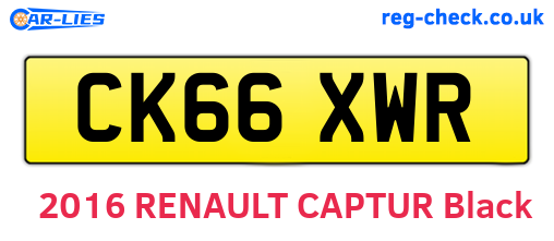 CK66XWR are the vehicle registration plates.