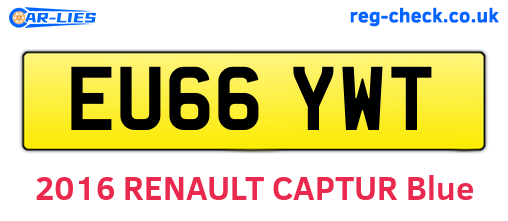EU66YWT are the vehicle registration plates.