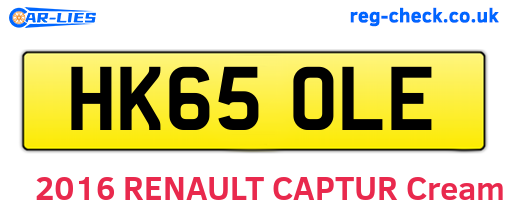 HK65OLE are the vehicle registration plates.