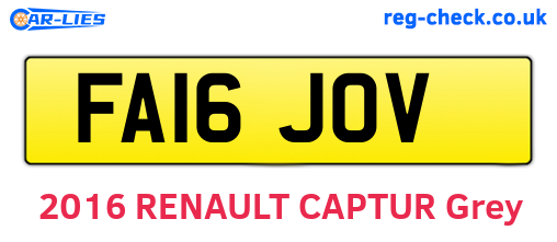 FA16JOV are the vehicle registration plates.