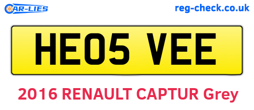 HE05VEE are the vehicle registration plates.