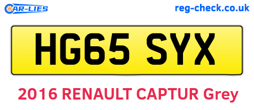 HG65SYX are the vehicle registration plates.