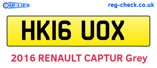 HK16UOX are the vehicle registration plates.