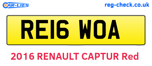 RE16WOA are the vehicle registration plates.
