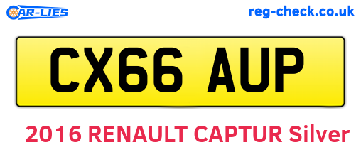 CX66AUP are the vehicle registration plates.