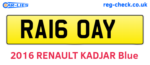 RA16OAY are the vehicle registration plates.