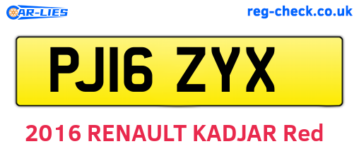 PJ16ZYX are the vehicle registration plates.