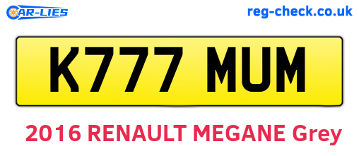 K777MUM are the vehicle registration plates.
