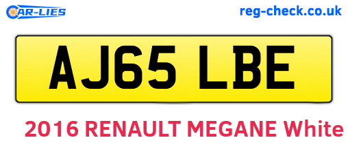 AJ65LBE are the vehicle registration plates.