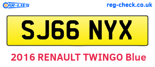 SJ66NYX are the vehicle registration plates.