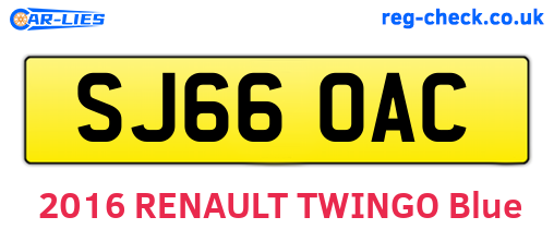 SJ66OAC are the vehicle registration plates.