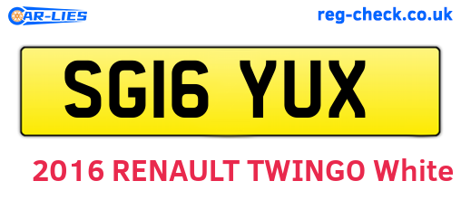 SG16YUX are the vehicle registration plates.