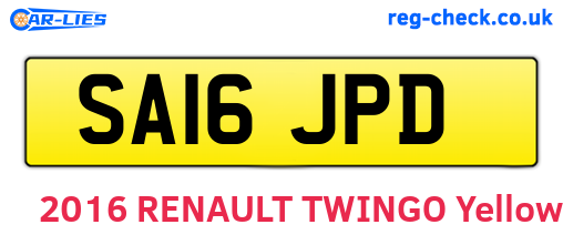 SA16JPD are the vehicle registration plates.