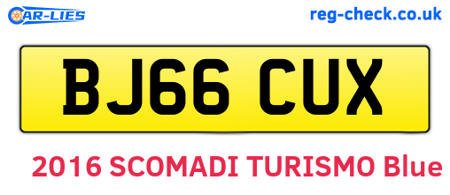 BJ66CUX are the vehicle registration plates.